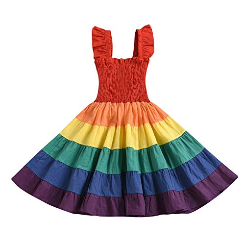 MEIPU Baby Girls Rainbow Dress Toddler Princess Sleeveless Halter Beach Tutu Sundress, Girls Long Sleeve Dress A-Line Round Neck Twirly Casual Dress for Girls