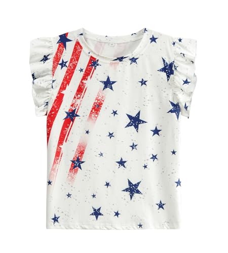 Image of Tkria Girls 4th of July Tank Tops Red White and Blue Shirt Toddler Girl American Flag Patriotic Outfit 2-7 Years