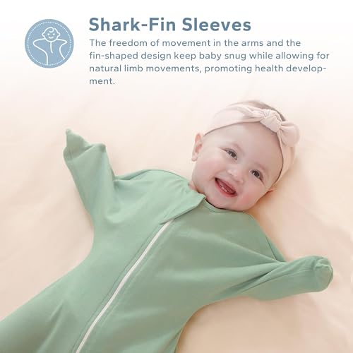 Image of ZIGJOY Swaddle Sleep Sack 3-6 Months, 1.0 Tog Cotton Baby Swaddle Blanket | 100% Cotton - Soft & Breathable & Non-shrink, 2-way Zipper for Easy Diaper Changes, Long Sleeves Allow Self-soothing