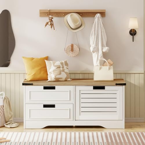 Fatorri FT-BC1286-A Shoe Storage Bench, Entryway Bench With Flip Drawer, Wooden Entry Way Shoe Cabinet For Living Room Hallway thumb #3
