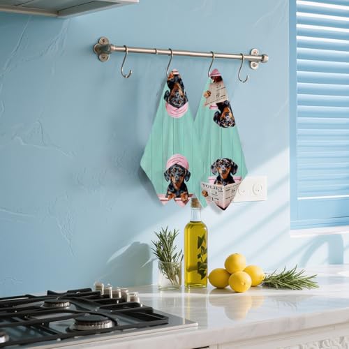 Image of 2 Pcs Dachshund Hand Towels for Bathroom 24x14 Inch, Dachshund Gifts Reusable Dish Towels for Washroom Bathroom Decor, Waffle Weave Hand Cloth Tea Towel, Weiner Dog Gifts for Women Mom Friend
