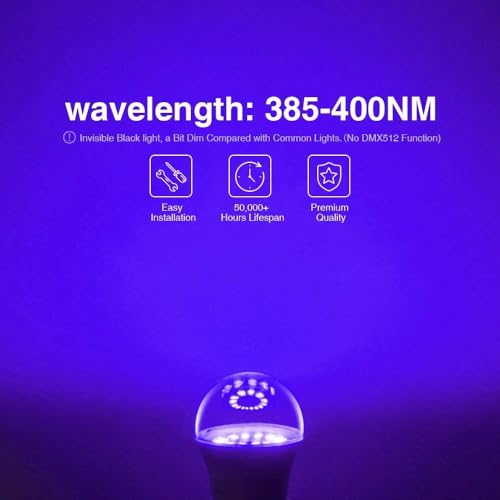 Onforu 2er Schwarzlicht Glühbirne, E27 UV Birne 9W Glühlampe, 385-400 nm UVA Level Schwarzlichtlampe, Black Light Bulb, UV Beleuchtung Partylicht für Party, Keller, Disco, Club, Bar, Neonfarben