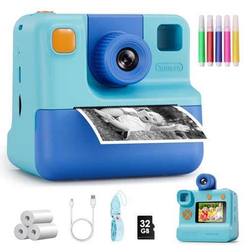 Kids Camera Instant Print, Christmas Birthday Gifts for Girl Boys 3-12 Years Old, FHD Selfie Digital...