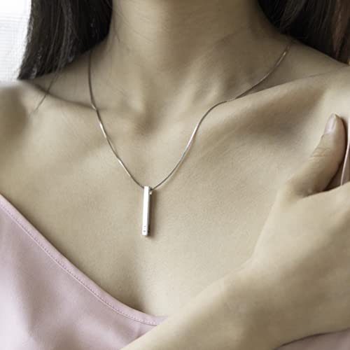 Sterling Silver Personalized customized Engraved 4 Sided Vertical 3D Bar Necklace Pendant- Nameplate Custom Made Text Sterling Silver jewelry for women Wife graduation gift (sterling-silver)2