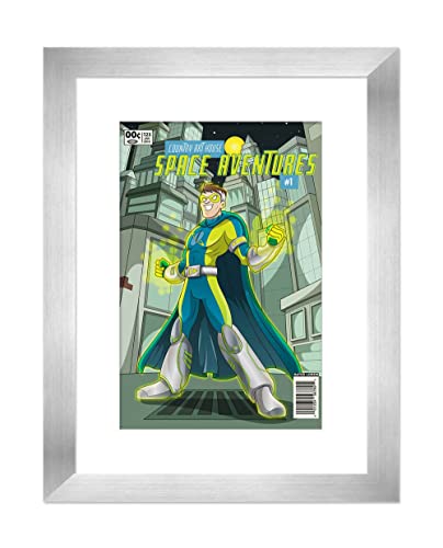 Comic Book Frame Silver Matted For Comics Published Between 1986 and Present Day (Golden Age Comic Solid Wood Frame) Made to Showcase 1 Comic Under UV Acrylic with Acid Free White Matting Made in USA