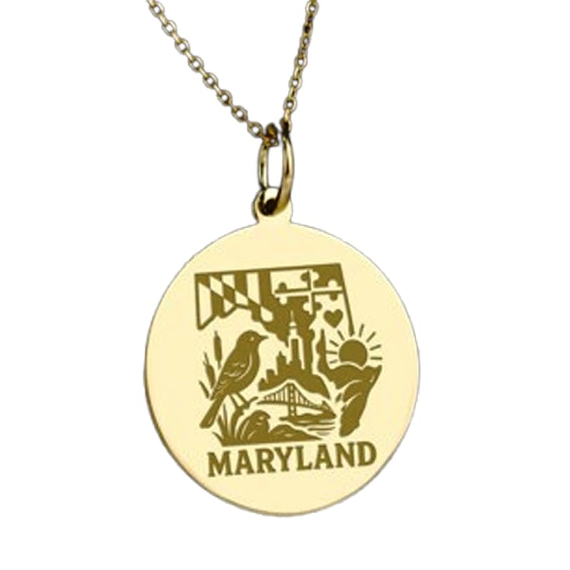 Collier Maryland argent sterling 925 plaqué or pendentif gravé chaîne 45,7 cm