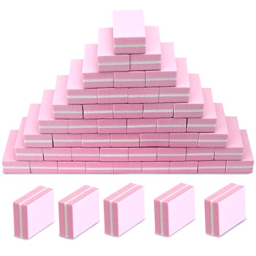 SALVMARY Mini Nail Buffer Blocks 100/180 Grit Sponge Buffing Sanding Block File for Natural Gel Acrylic Nails Manicure Tools Set 50 Pcs Pink