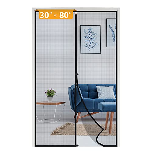 Yotache Fiberglass Magnetic Screen Door Fits Door Size 30 x 80 Black