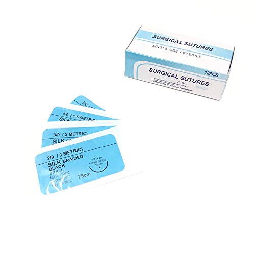 CynaMed Sutures Thread with Needle (12-Pack) - Training Sutures Pkg. of 12 -  Black  Threads (12, 4 0, 22mm Blade, 1 2 Reverse Cutting)