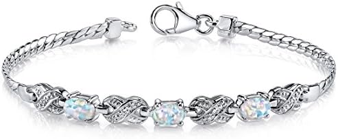 Peora Created White Fire Opal Infinity Bracelet for Women 925 Sterling Silver, 1.25 Carats total, Oval Shape 6x4mm, 7.50 inch length