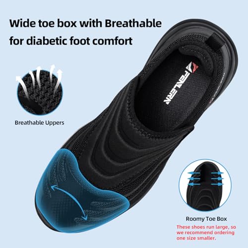 Image of Non Slip Diabetic Shoes for Men Wide Slip On Swollen Feet Walking Sneakers | Kitchen Chef Restaurant Food Service Work Shoes
