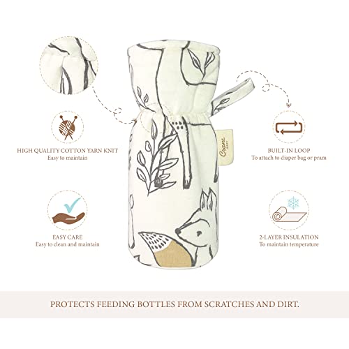 Image of Crane Baby Cotton Bottle Cover /Warmer, Ezra Collection (Pack of 2, 19 x 8 x 8 cm, Fits Upto 330ml Bottle), White