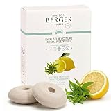 MAISON BERGER – Recharge Diffuseur Voiture Zeste de Verveine, Lot de 2 Recharges Céramique, Diffusion Passive 4 à 6 Semaines, Notes Verveine Menthe, Fabriqué en France