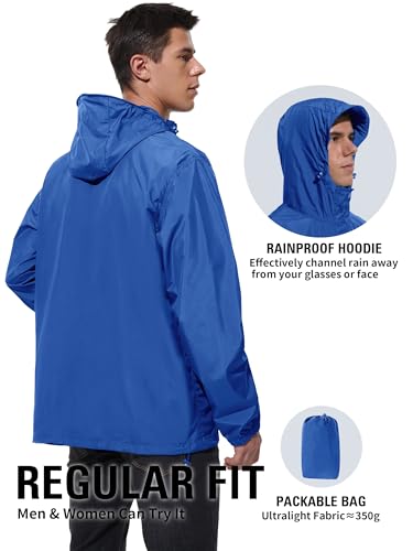 Image of UIQUR Mens Lightweight Rain Jacket Waterproof Windbreaker Packable Rain Coat with Hood for Golf Running Hiking Travel