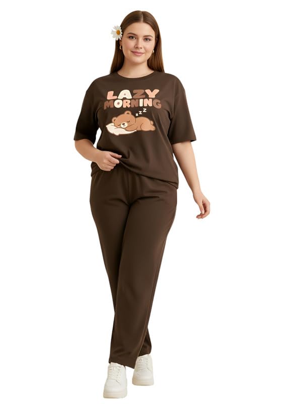 my swag Women Plus Size Nightsuit Set/Lazy Morning Graphic T-Shirt Pajama Set/Cotton Nightwear/Night Dress for Women/T-Shirt Lower Set-picture-17