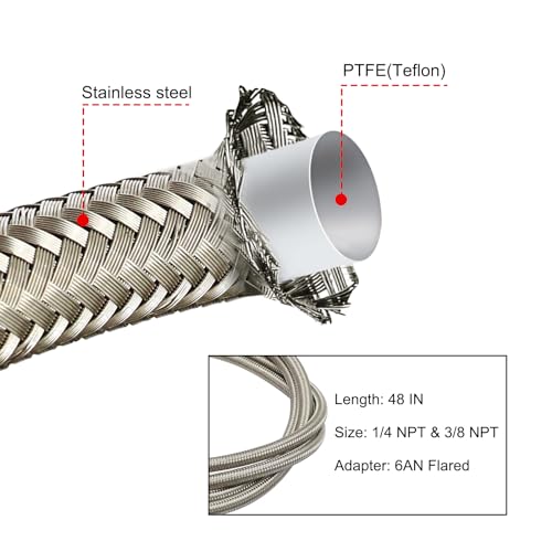 Image of SecosAutoparts Turbo Oil Feed Line 48 inch Steel Braided 4AN 90 Degree Straight Hose End Pressure Stainless Remote 4 AN 551867