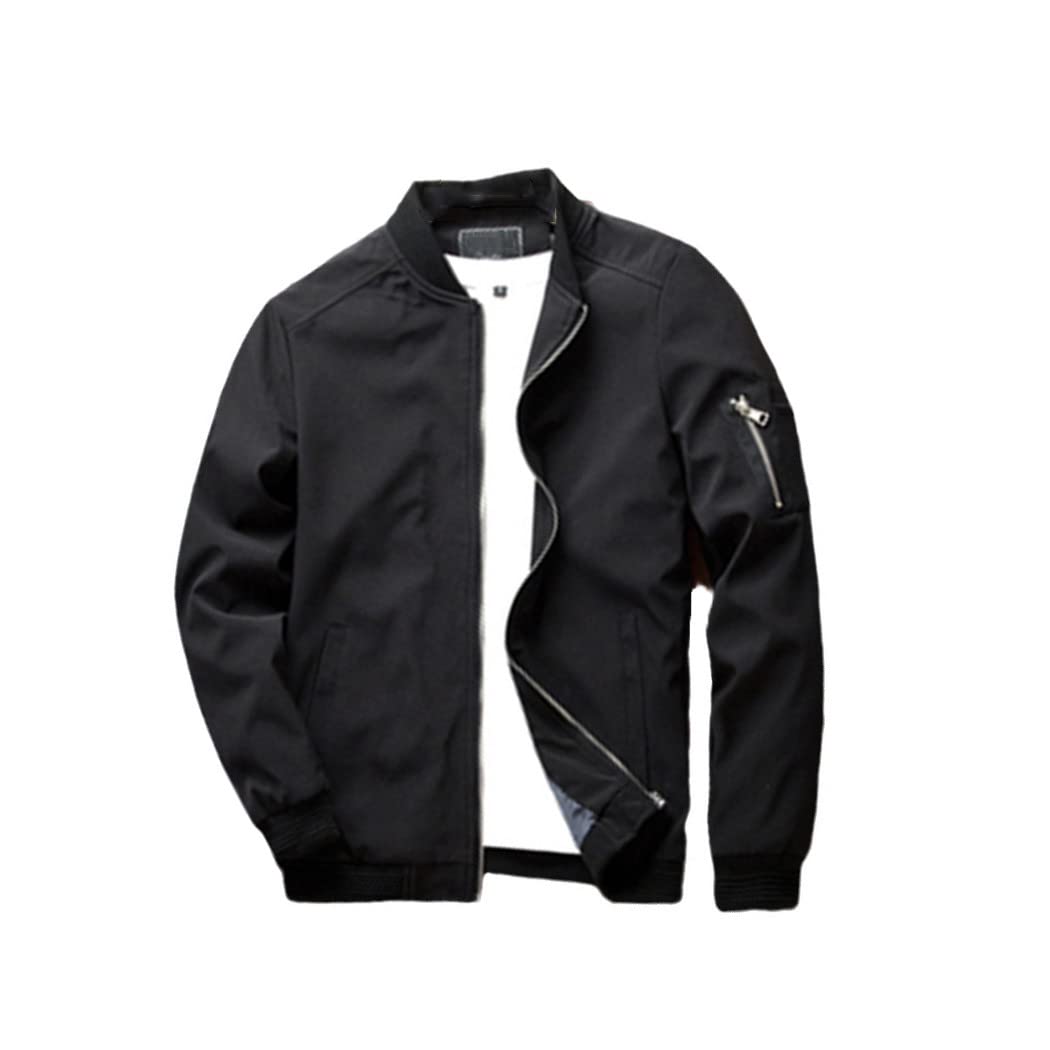 Kehaioo Men's Black Spring Bomber Zipper Jacket Casual Streetwear Hip Hop Slim Fit Baseball Coats Plus Size