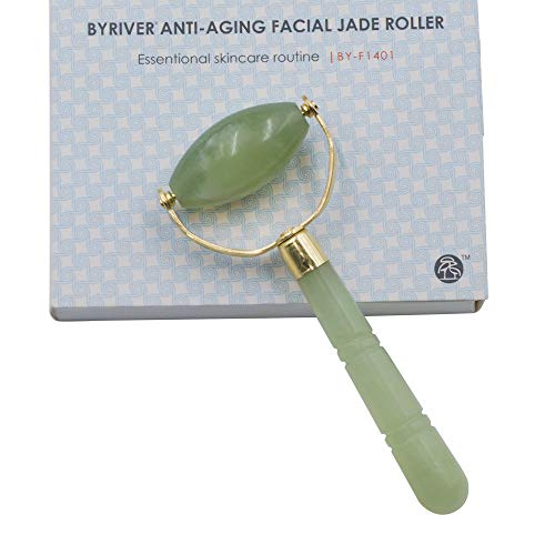 BYRIVER Jade Roller for Face, 100% Real Jade Facial Massager, Face Neck Eyes ice Roller, Anti Puffiness Massage Tool, Gift for Women Girls