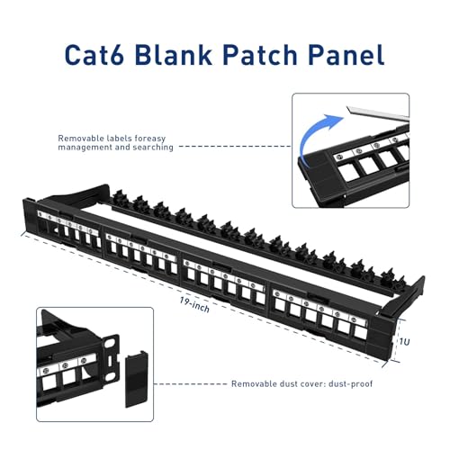 Panneau de brassage pour cables minces 24 ports RJ45 Cat6 blanc