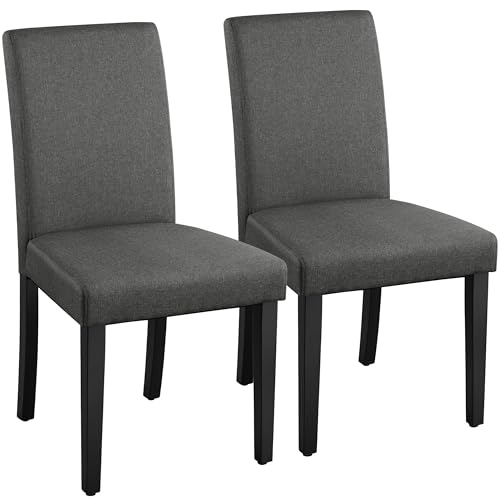 Yaheetech Dining Chairs Set of 2 Fabric Upholstered Parson Kitchen Chairs with Padded Seat and Solid Wood Legs for Dining Room/Restaurant, Dark Gray