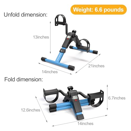 Image of MOMODA Stationary Pedal Exerciser Desk Cycle Exercise Bike with LCD Monitor Foldable (Black /Blue)