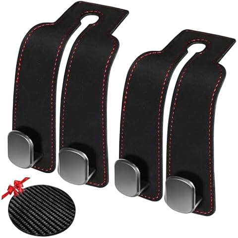 2Pcs Car Hooks for Headrest, Leather Car Seat Hooks Purse Hook for Car, Double Headrest Hooks Purse Holder, Mobile Phone Holder, Car Hanger Storage Seat Back Organizer for Bags, Handbags, Cup Coaster Cover