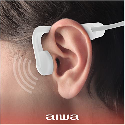 Image of Aiwa Bone Conducting Wireless Headphones - Open-Ear Wireless Bluetooth 5.0 Sports Headphones, 6 Hours Playtime, IPX5 Waterproof Earphones for Gym, Running, Hiking, and Cycling, White