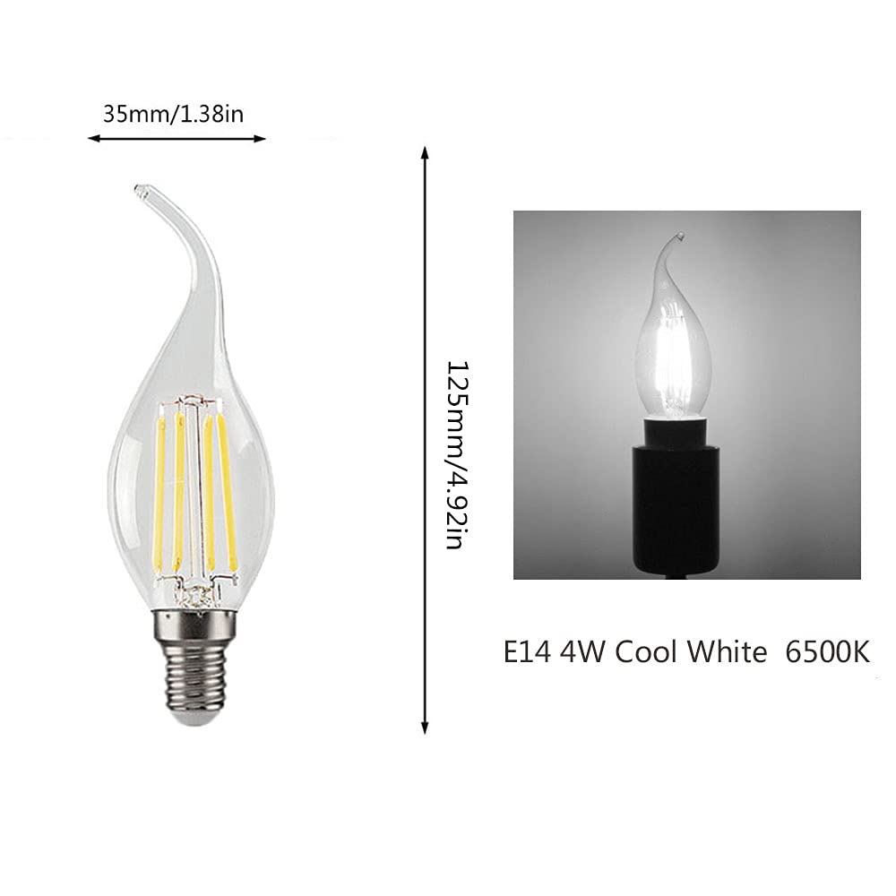 20 Paquetes de Bombilla de Vela LED E14 de 4W(Equivalente a 40W) Bombilla de Filamento LED C35 No Regulable de 400LM,Lámpara de Candelabro de Ahorro de Energía Vintage Blanco Frío de 6500K