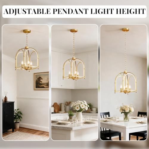 Image of Phaosio 4-Light Gold Chandelier, Farmhouse Lantern Chandelier