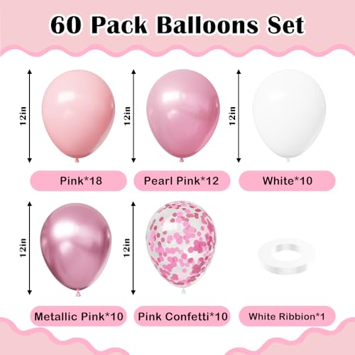 Image of Light Pink Balloons, 60Pcs 12in Pink and White Balloons | Latex Balloons for Girls Birthday Wedding Bridal Shower Decorations