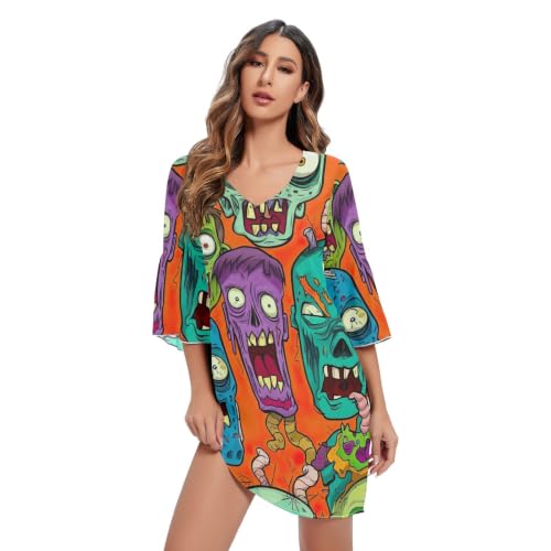 Robe d'été femmes Monster Zombie originale avec manches 3/4 fluides