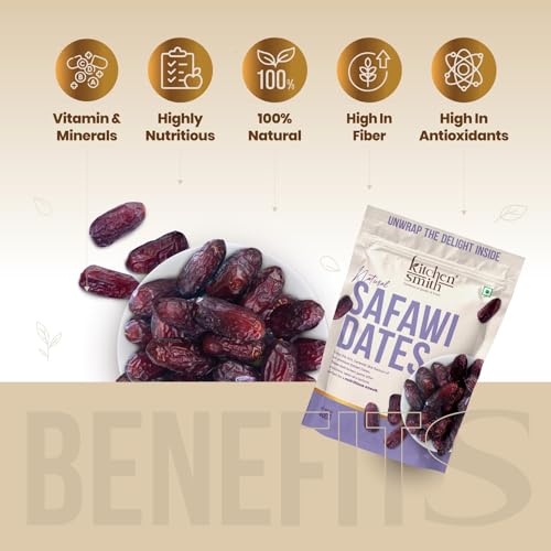 Image of KitchenSmith Safawi Fresh Dates - Pack of 2 (400gm Each) | No Preservatives & Added Sugar | High Fibre | Energy Health Snacks | Premium Khajoor