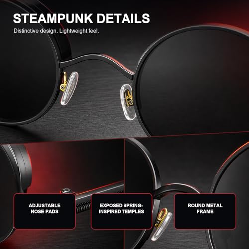 Image of PROUDDEMON Retro Gothic Steampunk Sunglasses for Women Men Round Lens Metal Frame