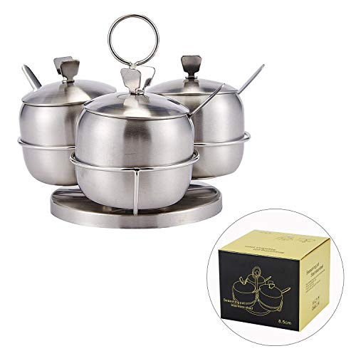 Stainless Steel Condiment Seasoning Container Pots Set with Spice Rack Large Capacity Silver