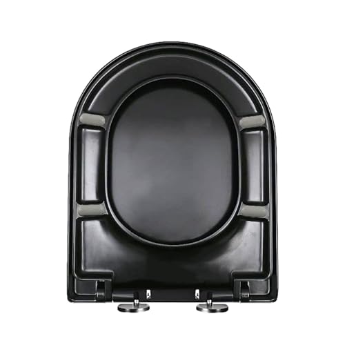 Wttfc Asiento De Inodoro En Forma De D Alargada Tapa De Inodoro Blanco De Cierre Suave Bisagra De Liberación Rápida, Tapa WC De UF Negro, 36.5 * 45cm