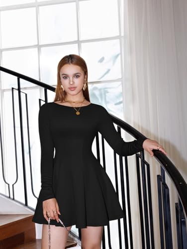 XXTAXN Women's Sexy Crew Neck Long Sleeve Ruffle Hem Cocktail Party Corset Mini Dress4