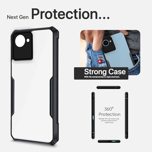 Image of Pikkme Realme C30 Back Cover | Crystal Clear Transparent Back | Ultra Hybrid | Full Camera Protection | Raised Edge | Bumper Back Case (Black)