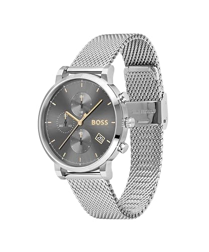 Hugo Boss Stainless Steel Analog Grey Dial Men Watch-1513807, Silver Band - Image 2