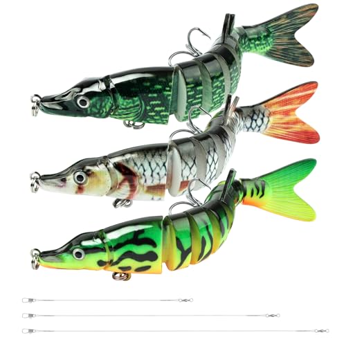 Vicloon Leurres Articulés Pêche Aux, 3PCS Appât de Pêche Multi-articulé de 13.5 cm avec 3 Fils d'acier, Leurres de Pêche Bioniques à Couler Lent au...