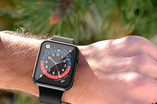 Image of Piuellia 2 Pack Transparent Hard Case with Tempered Glass Screen Protector Compatible for Apple Watch Series 7 45mm, Ultra-Thin Shockproof Overall Protective Cover for iWatch
