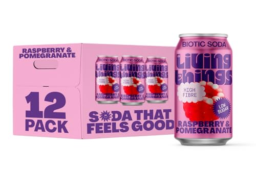 Living Things Prebiotic Soda - Gut Health & Low Calorie Drink - 12 x 330ml Cans - High in Fibre - Raspberry & Pomegranate