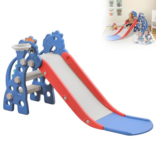 TATIVALO Kinderrutsche für Outdoor und Indoor, 3 in 1 Kinder Spielplatz Rutsche mit Rutschauslauf, Basketballkorb und Leiter, Gartenrutsche Kleinkinderrutsche, Typ A