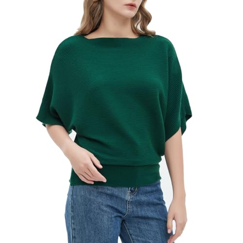 Image of EDSTAR Women Dolman Batwing Sleeves Knitted Sweaters Winter Boat Neck Pullovers Tops