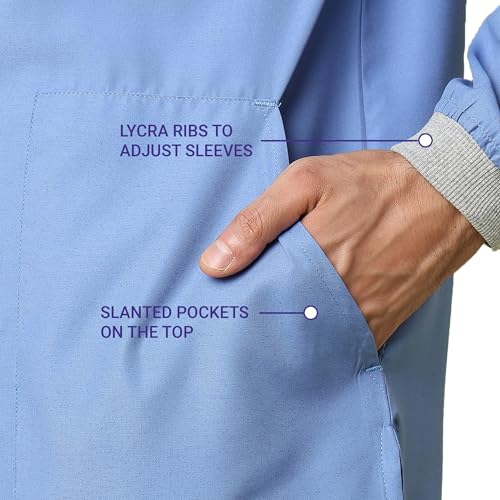 Image of KNYA Active Men's 5-Pocket Longsleeves Scrubs | Set of Top & Bottom | V Neck | Breathable Fabric | Comfortable | Durable | Uniform for Doctors, Nurses and Dentists (S, Ceil Blue)