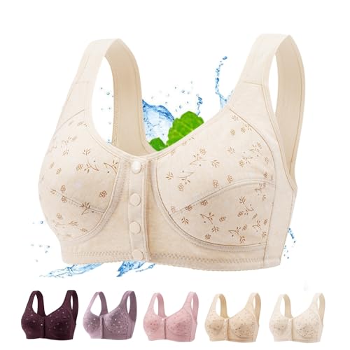 Daisy Bras for Older Women, 2025 New Comfortable Convenient Front Close Button Cotton Bras for Older Women No Underwire