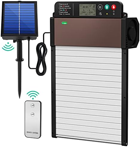 Automatic-Chicken-Coop-Door-Solar - Powered Auto Coop Door Aluminum Opener with Light Sensor, Timer, LCD Display, Remote Control Weatherproof
