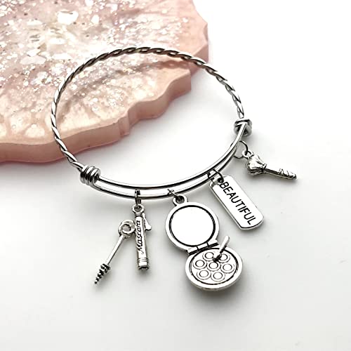 Beautician Charm Bracelet Mascara Makeup Brush Beautiful Braided Stainless Steel Expandable Bangle #TOP3