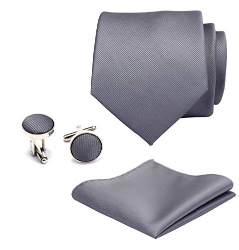 Image of GUSLESON 3.15 inch(8cm) Solid Color Necktie and Pocket Square Cufflinks Sets For Men + Gift Box