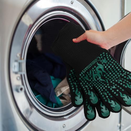 Image of Comsmart BBQ Gloves, 1472F Heat Resistant Grilling Gloves Silicone Non-Slip Oven Gloves Long Kitchen Gloves for Barbecue, Cooking, Baking, Short, Green