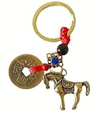 TUDUHUT Chinese Zodiac Horse Key Chain with Brass Coins Keychain Key Rings for Fortune Longevity Wealth Success